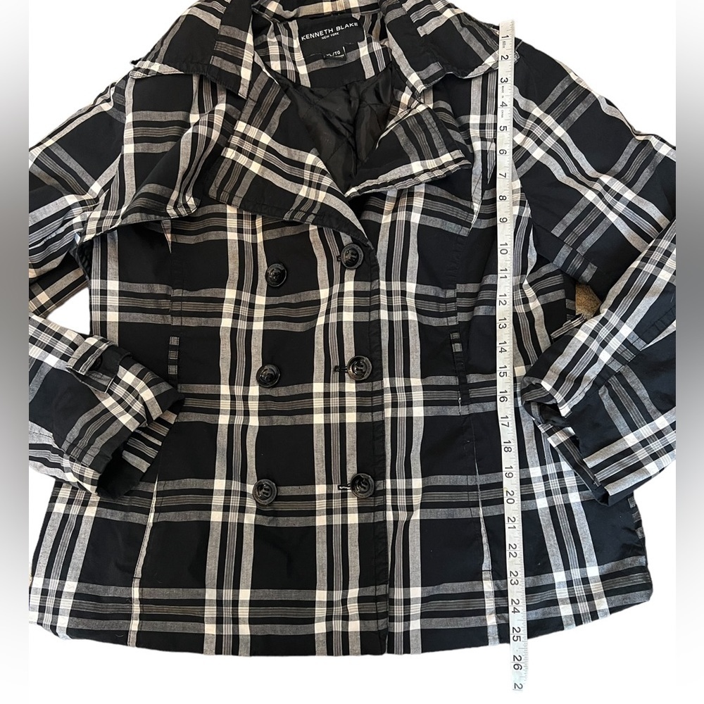 KENNETH BLAKE Black White Plaid Double Breasted Button Short Lightweight Jacket - Picture 5 of 8